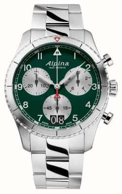 Alpina Startimer Pilot Quartz Chrono Big Date (41mm) Green Dial / Stainless Steel AL-372GRS4S26B