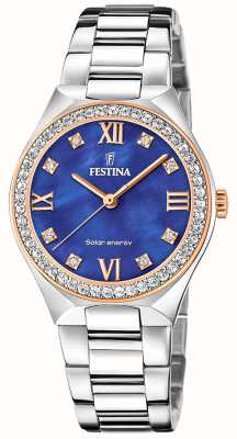 Festina Women's Solar Energy (35mm) Blue Mother-of-Pearl / Stainless Steel Bracelet F20658/2