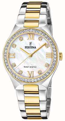 Festina Women's Solar Energy (35mm) Mother-of-Pearl Dial / Two Tone Stainless Steel Bracelet F20659/1
