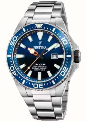 Festina Men's Diver (45.7mm) Blue Dial / Stainless Steel Bracelet F20663/1