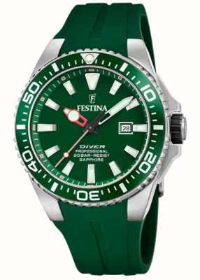 Festina Men's Diver (45.7mm) Green Dial / Green Rubber Strap F20664/2