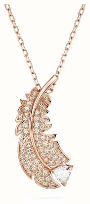 Swarovski Nice Feather Pendant Necklace Rose Gold-Tone Plated White Crystals 5663483