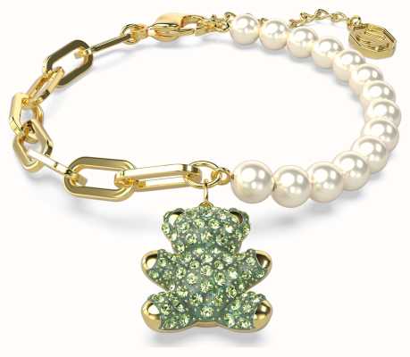 Swarovski Teddy Bracelet Gold-Tone Plated Pearl Beads Green Crystals 5669167
