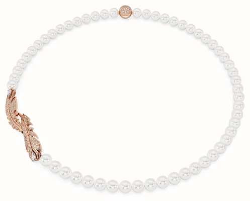 Swarovski Nice Feather Necklace Rose Gold-Tone Plated Pearl Beads White Crystals 5669221