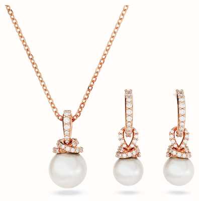 Swarovski Originally Necklace and Earrings Set Rose Gold-Tone Plated Pearls White Crystals 5672835