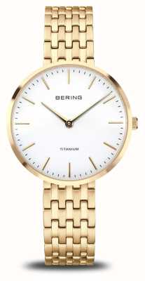 Bering Titanium (34mm) White Dial / Gold Titanium Bracelet 19334-334