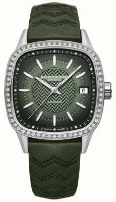 Raymond Weil Women's Freelancer Automatic 60 Diamond (34.5mm) Green Dial / Green Leather Strap 2490-SCS-52051