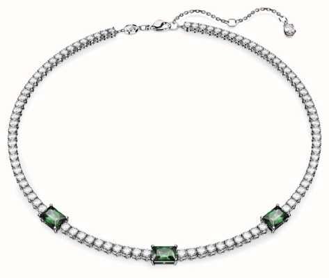 Swarovski Matrix Tennis Necklace Rhodium Plated Green and White Crystals 5666168