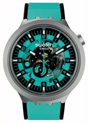 Swatch Big Bold Irony MINT TRIM Stainless Steel (47mm) Turquoise Skeleton Dial / Turquoise Rubber SB07S111
