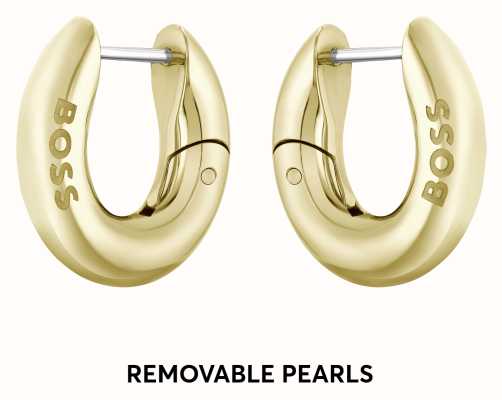 BOSS Jewellery Leah Gold Tone IP Pearl Hoop Earrings 1580525