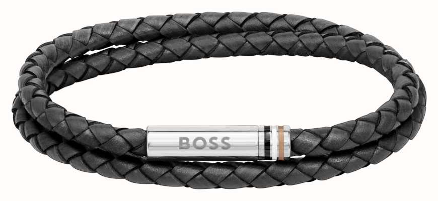 BOSS Jewellery Ares Men's Black Leather Bracelet 1580489M