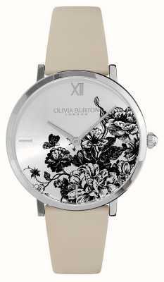 Olivia Burton Floral Blooms Silver Dial / Beige Leather Strap 24000113