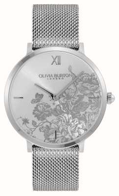 Olivia Burton Floral Blooms Silver Floral Dial / Steel Mesh Bracelet 24000115