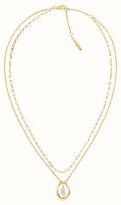 Calvin Klein Women's Edgy Pearls Gold-Tone Stainless Steel Double Chain Pearl Pendant Necklace 35000559