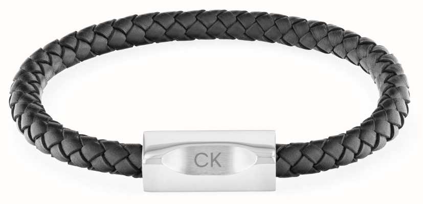 Calvin Klein Bold Leather Men's Braided Leather Stainless Steel Bracelet 35000571