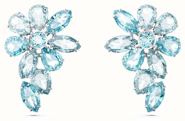 Swarovski Gema Drop Earrings Rhodium Plated Blue and White Crystal 5666016