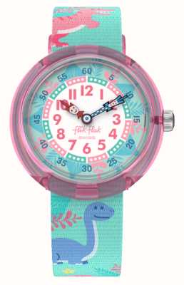 Flik Flak DINO PARTY (31.85mm) White and Blue Dial / Blue Fabric Strap FBNP212