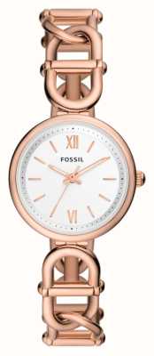 Fossil Carlie (30mm) Silver Dial / Rose Gold-Tone Stainless Steel Chain Bracelet ES5273