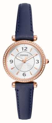 Fossil Carlie (28mm) Silver Dial / Blue Leather Strap ES5295