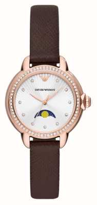 Emporio Armani Women's (32mm) Silver Moonphase Dial / Brown Leather Strap AR11568