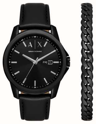 Armani Exchange Men's (44mm) Black Dial / Black Leather Strap with Matching Bracelet AX7147SET