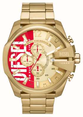Diesel Mega Chief (51mm) Gold and Red Dial / Gold-Tone Stainless Steel Bracelet DZ4642