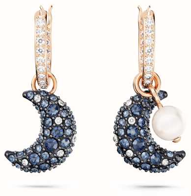 Swarovski Luna Asymmetrical Drop Earrings Rose Gold-Tone Plated Blue and White Crystals 5671569