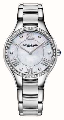 Raymond Weil Noemia Quartz (32mm) White Mother of Pearl Diamond Set Dial / Stainless Steel Bracelet 5132-S2S-00966