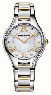 Raymond Weil Noemia Quartz (32mm) White Mother of Pearl Diamond Set Dial / Stainless Steel and Gold PVD Bracelet 5132-S1P-00966