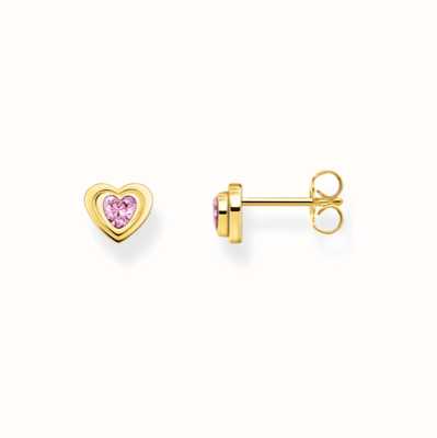 Thomas Sabo Ladies Pink Zirconia Heart Shape Yellow Gold Plated Stud Earrings H2271-414-9