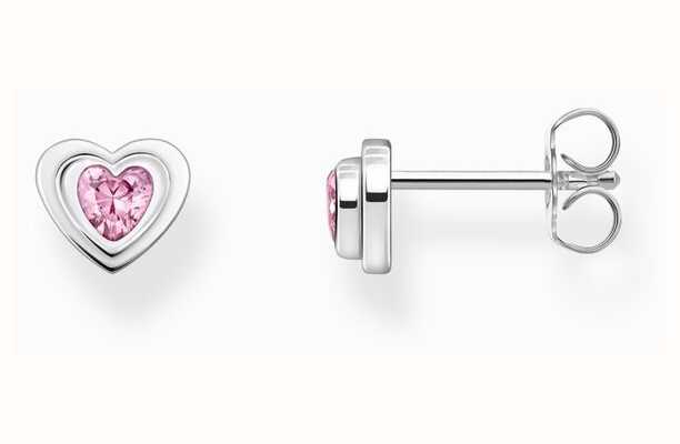 Thomas Sabo Ladies Pink Zirconia Silver Heart Shaped Stud Earrings H2271-643-9