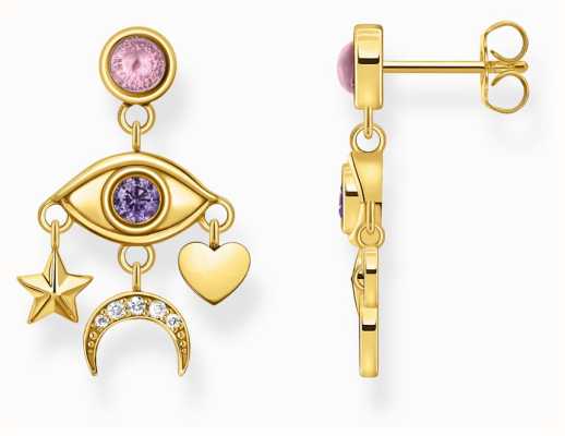 Thomas Sabo Ladies Stylised Eye With Virious Stones Yellow Gold Plated Earrings H2272-414-7