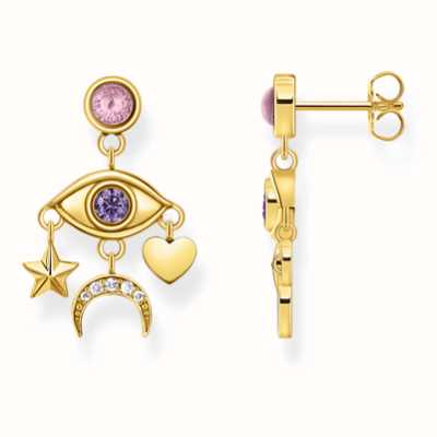 Thomas Sabo Ladies Stylised Eye With Virious Stones Yellow Gold Plated Earrings H2272-414-7