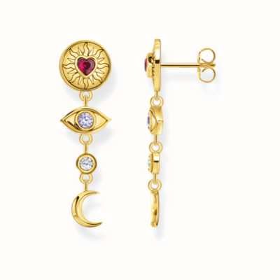 Thomas Sabo Ladies 3D Symbols And Colourful Stones Yellow Gold Earrings H2277-995-7