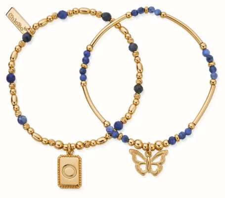 ChloBo Sterling Silver Gold Plated And Blue Beads New Beginnings Sodalite Set of 2 Bracelets GBSET33773379