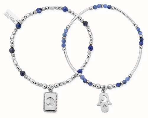 ChloBo Sterling Silver Noodle And Blue Beads Manifest Sodalite Set of 2 Bracelets SBSET33723374