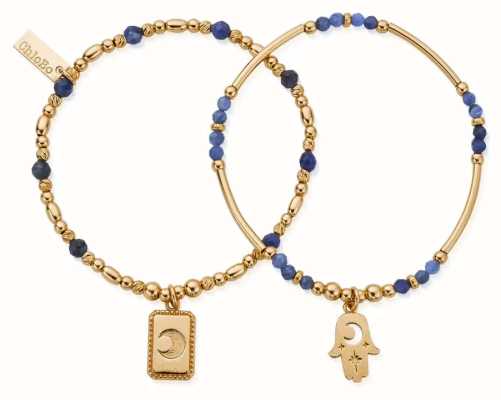 ChloBo Sterling Silver Gold Plated And Blue Beads Manifest Sodalite Set Of 2 Bracelets GBSET33733375