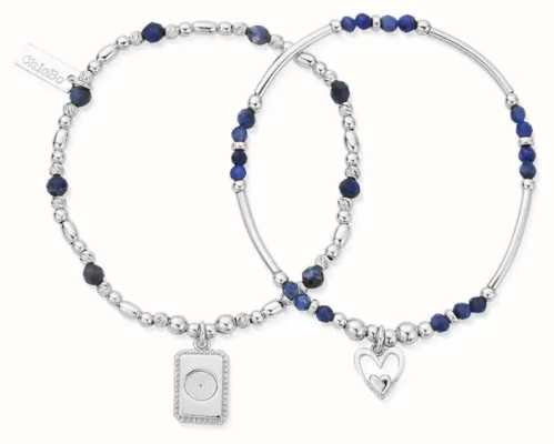 ChloBo Sterling Silver Noodle And Blue Beads Celebrate Sodalite Set of 2 Bracelets SBSET3370732