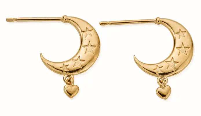 ChloBo Sterling Silver Gold Plated Love By The Moon Huggie Hoop Earrings GEH3395