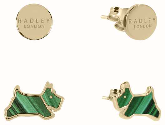 Radley Jewellery Gold Plated Green Resin Jumping dog Twin Pack Stud Earrings RYJ1386S