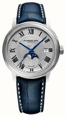 Raymond Weil Men's Maestro (40mm) Silver Moonphase Dial / Blue Leather Strap 2239-STC-00659