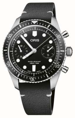 ORIS Divers Sixty-Five Chronograph (40mm) Black Dial / Black Cervo Volante Deer Leather Strap 01 771 7791 4054-07 6 20 01