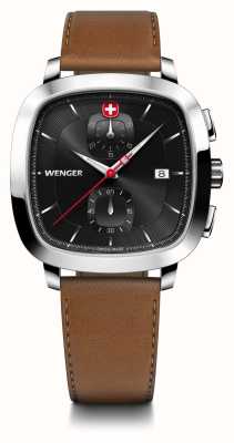 Wenger Men's Vintage Classic Chrono (40mm) Black Dial / Brown SmartCycle Strap 01.1933.102