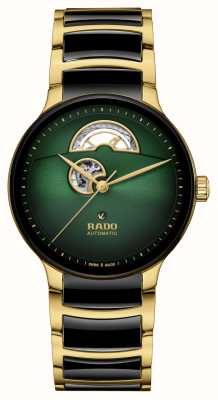 RADO Centrix Automatic Open Heart (39.5mm) Green Dial / Black Ceramic Gold Stainless Steel Bracelet R30008302