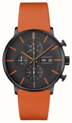 Junghans FORM A Chronoscope (43mm) Black & Orange Dial / Orange Leather Strap 27/4370.01