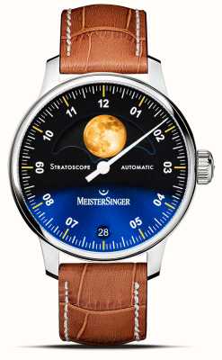 MeisterSinger Stratoscope (43mm) Blue Dial / Tan Brown Leather Strap ST982G - SG03