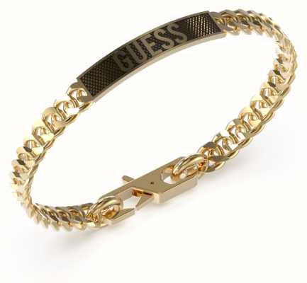 Guess Men's Legacy Gold Plated 6mm Textured Tag Bracelet UXB03214YGBKL