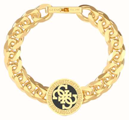 Guess Men's 4G Icon Gold Plated Curb Black 4G Bracelet UMB02114YGBKL