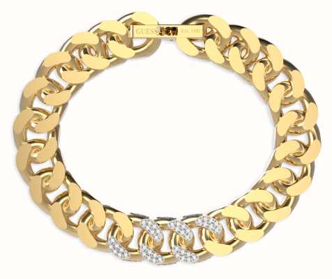 Guess Men's Champions Gold Plated 11mm 4DC Chain And White Crystal Bracelet UMB01380YGL