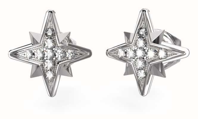 Guess Women's Guess In The Sky Rhodium Plated 8mm Star Stud Earrings UBE03331RH